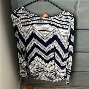 Navy and White Patterned Women's Top